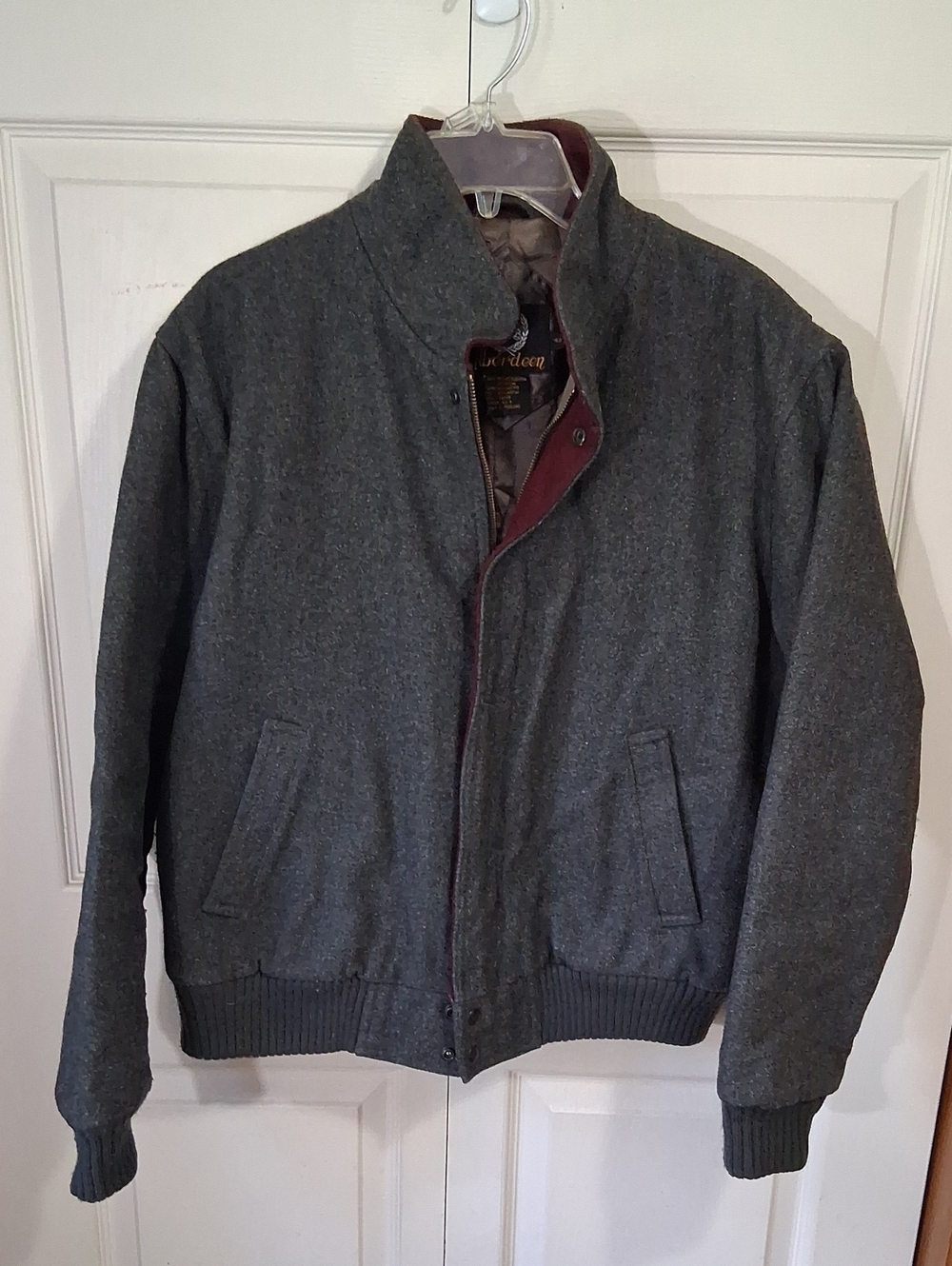 Vintage Aberdeen Wool-Blend Bomber Jacket - M - Charcoal Gray